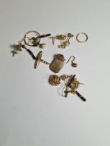 9ct and other earrings, some pairs, AF ring and 9ct gold cufflinks 9.43g