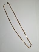 9ct yellow gold ropetwist and bar necklace, marked 375, 40cm, 7g