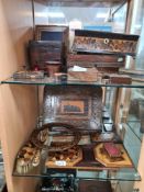 A large selection of Tunbridge wear including boxes, brushes, trays, picture frames, etc
