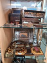 A large selection of Tunbridge wear including boxes, brushes, trays, picture frames, etc