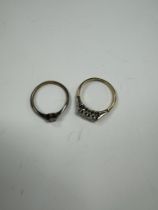 Antique 18ct and platinum diamond trilogy ring, size Pm and another 18ct and platinum illusion set s