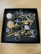 mixed cufflinks, sekonda copper watch head with date apeture, a Timex example etc