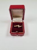 18ct yellow gold engagement ring in crossover design holding a square cut diamond (would fit togethe
