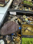 Tray of antique and later costume jewellery to incl. silver and enamelled necklace, silver brooches,