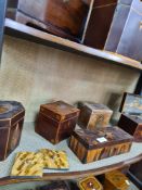 A selection of various tea caddies some with inlaid design