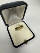 Antique 18ct yellwo gold mourning ring in the form of a buckle, with black enamel overlay reading' I