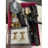 Wristwatches, cufflinks, silver cased pocket watch, Nivada watch etc