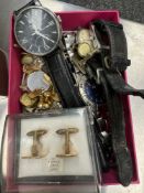 Wristwatches, cufflinks, silver cased pocket watch, Nivada watch etc