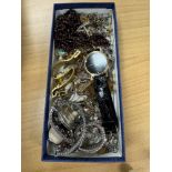 Tray of mixed costume jewellery incl. garnet necklace, watches , silver bracelet etc