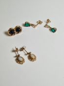 3 Pairs of 9ct gold earrings to incl. a pretty pair of white opal drop examples, all marked 3.3g