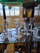 A selection of wine and port glasses, some with air twist stems, etc