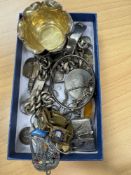 Mixed costume jewellery incl. silver bangle, RAF wishbone brooch, silver identity bracelet, silver v