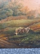 Follower of John Rathbone, A rustic landscape with cattle by a track, a church tower beyond, oil on