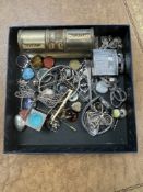 Tray to incl. silver jewellery etc antique silver cased watch, earrings, hardstone pendants, vinatge