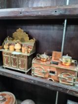 Two scratch built brass and copper models, one being a Welsh dresser and the other an Aga