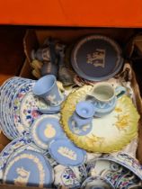 A tray of china including Wedgwood Jasperware