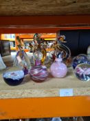 A small quantity of glass paperweights, figures and similar