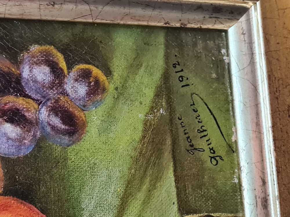 An early 20th Century still life oil of fruit, by Jeanne Gaulherez, 1912 - Image 3 of 6