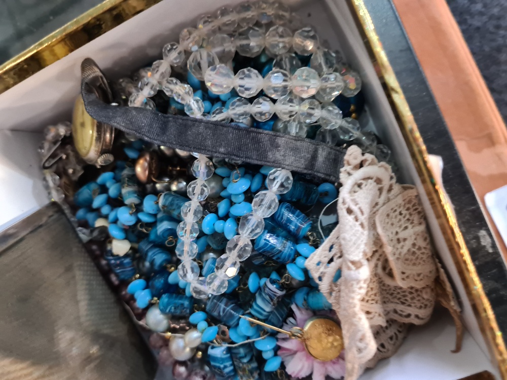 A box of costume jewellery including solid silver wristwatch and a top hat - Image 2 of 5