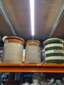 A selection of stoneware containers, bread bin and glassware