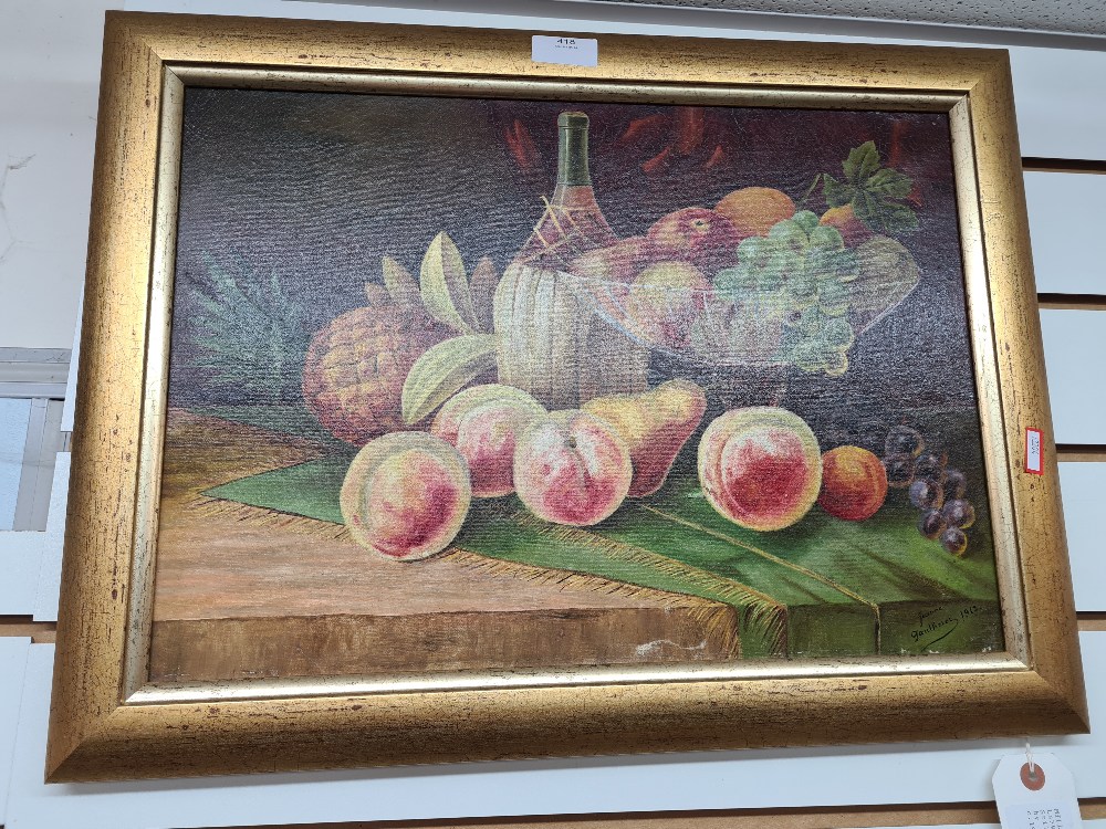 An early 20th Century still life oil of fruit, by Jeanne Gaulherez, 1912 - Image 4 of 6