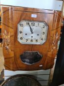 A large 1930s Walnut wall clock by Girod Ht 54.5cm