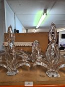 A pair of Vannes A pair of Vannes French glass glass candlesticks and a Vannes glass bowl (chipped)