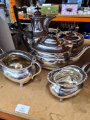 A Victorian style silver plated 3 piece tea set and one other 4 piece set