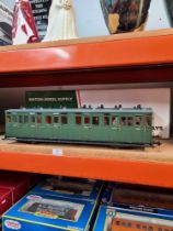 Garden scale railway, British Model supply, 2 boxed coaches R19 - 21 L & B