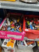 Two boxes of mixed playworn diecast vehicles, including Matchbox and Dinky