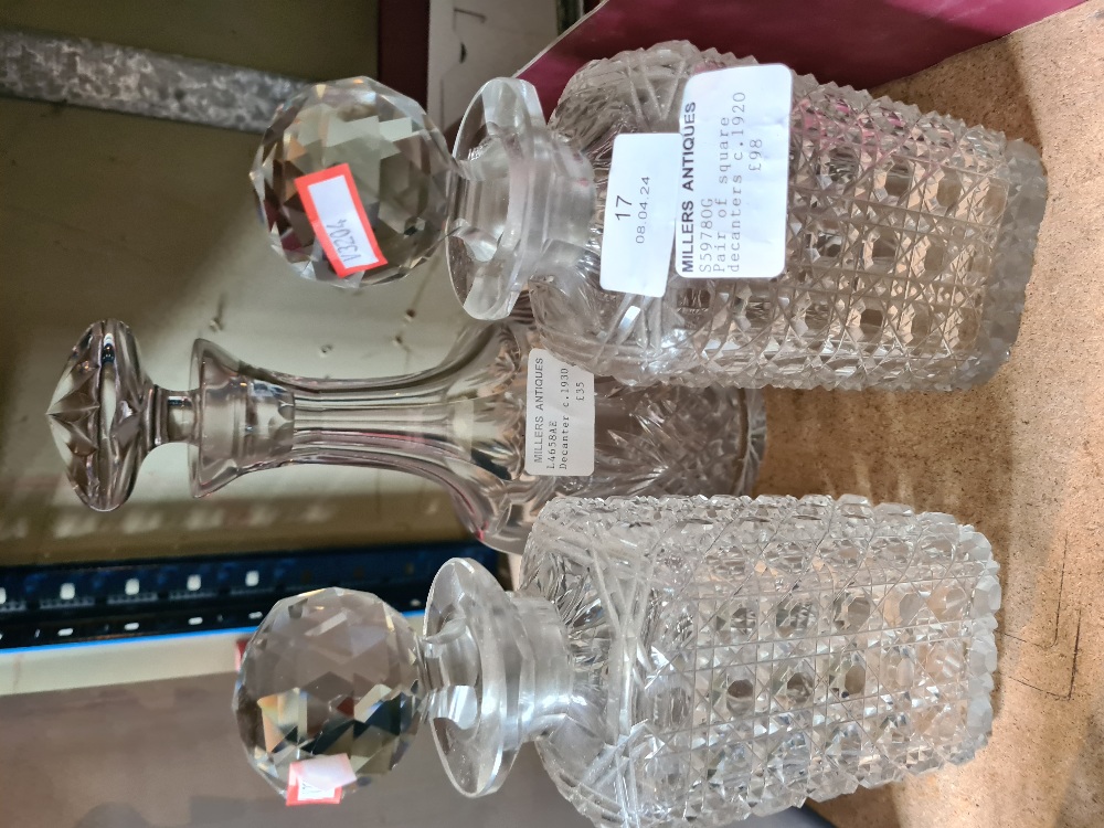 A pair of early 20th Century hobnail cut decanters and other glassware - Image 4 of 8