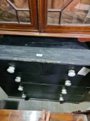 An old painted pine chest having 2 short and 3 long drawers, (no feet)