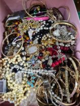 Small box of costume jewellery, necklaces, bangles, etc