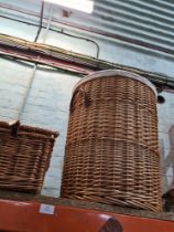 A Brexton wicker picnic hamper with contents and a wicker laundry bin