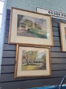 A pair of watercolours by Digby and one other painting of trees, the largest 53cm x 38cm