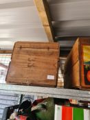 Three vintage wooden fruit crates, some with paper labels advertising Australian apples
