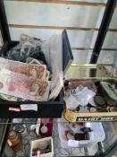 A selection of coinage and bank notes, including G.B. and Worldwide