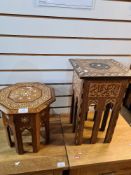 A Moorish small bone inlaid octagonal table and a Syrian table, the tallest 45.5cm