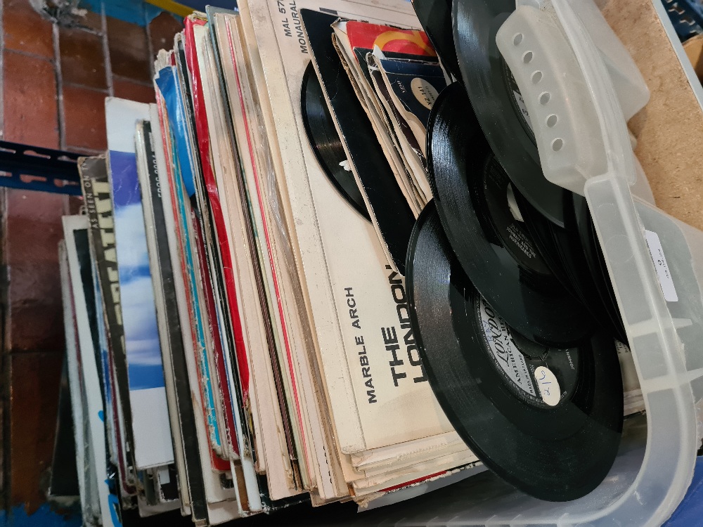 A shelf of mixed vinyl records, various decades, LP, 7 inch and 12 inch examples - Image 5 of 8