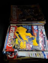 A box of Custom Car magazines, plus a selection of Royal Family ephemera