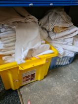 Two boxes of assorted linen and other textiles