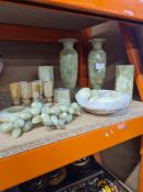 Selection of Alabaster eggs, vases and fruit, etc