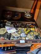 A mixed selection of Military buttons badges, ships plaques, whistles, etc