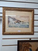 A selection of framed watercolours, bevelled edge mirrors, etc