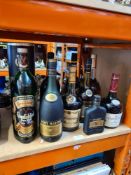 A bottle of Glenfiddich Whisky 1 ltr, and various other bottles including 2 Martel Cognac (9)