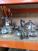 A silver plated tea and coffee set and other plated items