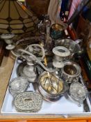 A selection of mostly silver plate, including boxes, candlesticks, etc