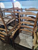 5 slatted back and reeded seat carver chairs