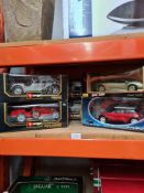 B-Burago, Maisto and similar, 6 x 1:18 scale cars to include Jaguar and Mercedes, all boxed in good