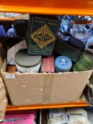A selection of vintage tins mostly with branded advertising such as Smiths Crisps